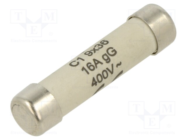 Fuse: fuse; gG; 16A; 400VAC; cylindrical,industrial; 9x36mm
