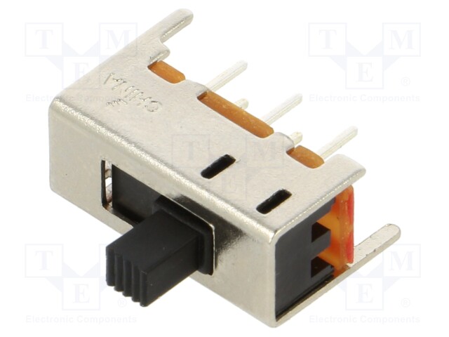 Switch: slide; Pos: 2; DPDT; 0.3A/125VAC; ON-ON; THT; Leads: for PCB