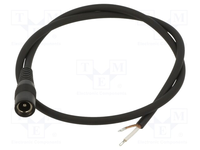 Cable; wires,DC 5,5/2,1 socket; straight; 0.5mm2; black; 0.5m