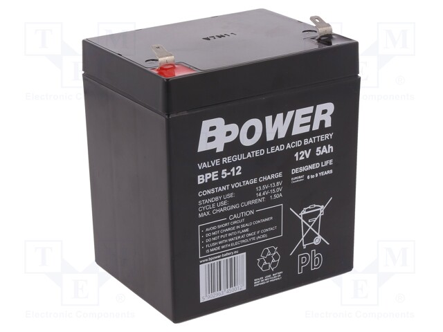 Re-battery: acid-lead; 12V; 5Ah; AGM; maintenance-free