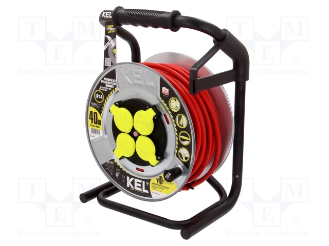 Extension lead; reel,with non-rotating sockets; Sockets: 4; red