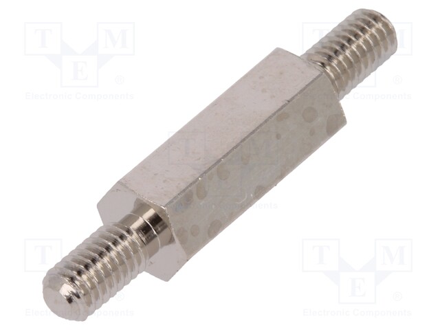 Screwed spacer sleeve; 12mm; Ext.thread: M3; hexagonal; brass