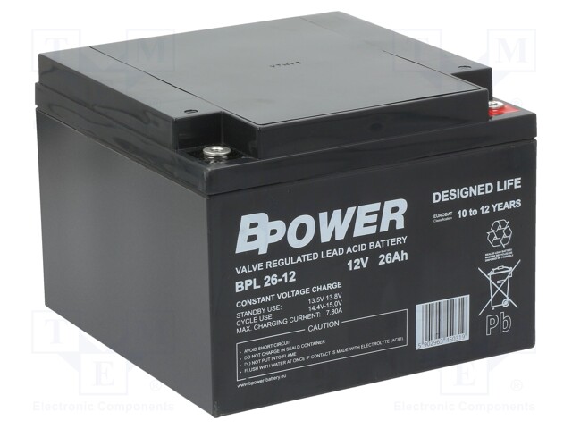 Re-battery: acid-lead; 12V; 26Ah; AGM; maintenance-free