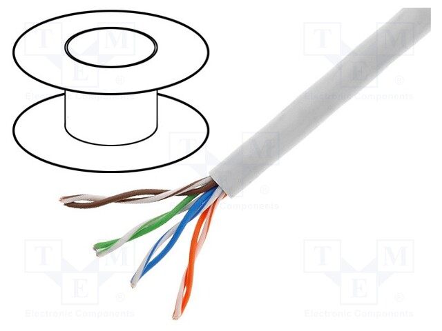 Wire; U/UTP; 5e; stranded; CCA; 4x2x26AWG; PVC; grey; 100m