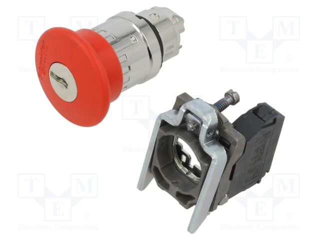 Emergency Stop Switch, SPST-NC, Push-Key Release, Screw Clamp, 6 A, 120 V