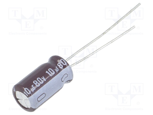 Capacitor: electrolytic; low impedance; THT; 10uF; 80VDC; ±20%