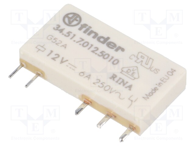 Relay: electromagnetic; SPDT; Ucoil: 12VDC; 6A/250VAC; 6A/30VDC