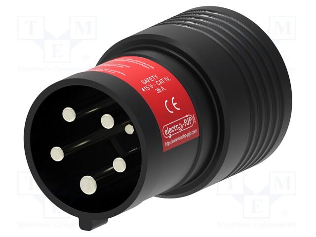 Three-phase adapter; 63A; 0÷60°C; CEE plug x5,socket 4mm x5