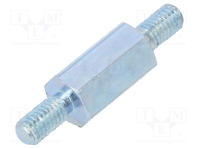 Screwed spacer sleeve; 10mm; Ext.thread: M3; hexagonal; steel