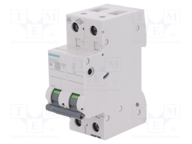 Circuit breaker; 400VAC; Inom: 6A; Poles: 2; DIN; Charact: C; 6kA