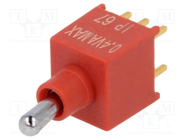 Switch: toggle; Pos: 2; DPDT; ON-(ON); 0.4A/20VDC; Leads: flat pin