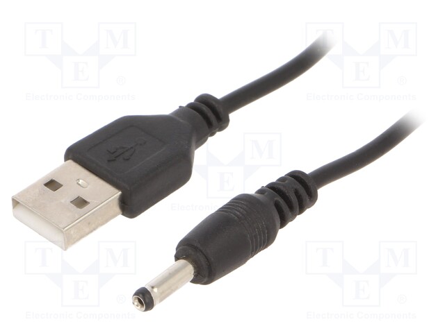 Cable; DC 3,5x1,35 plug,USB A plug; 1.8m; black; 24AWG; 5V