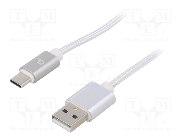 Cable; USB 2.0; USB A plug,USB C plug; gold-plated; 1.8m; silver