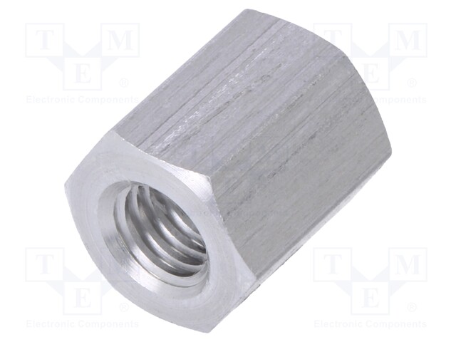 Screwed spacer sleeve; Int.thread: M6; 12mm; hexagonal; aluminium