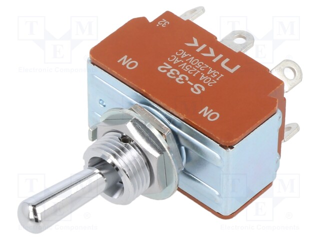 Switch: toggle; Pos: 2; DPDT; ON-ON; 15A/250VAC; 20A/30VDC; -10÷70°C