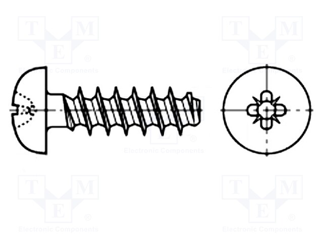 Screw; for plastic; 3x12; Head: button; Pozidriv; steel; zinc