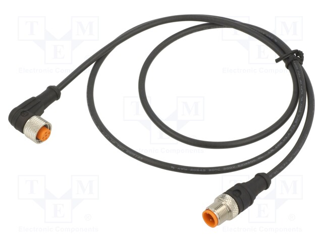 Connection lead; M12; PIN: 3; 1m; plug; 4A; LED; -25÷80°C; IP67; 30VDC