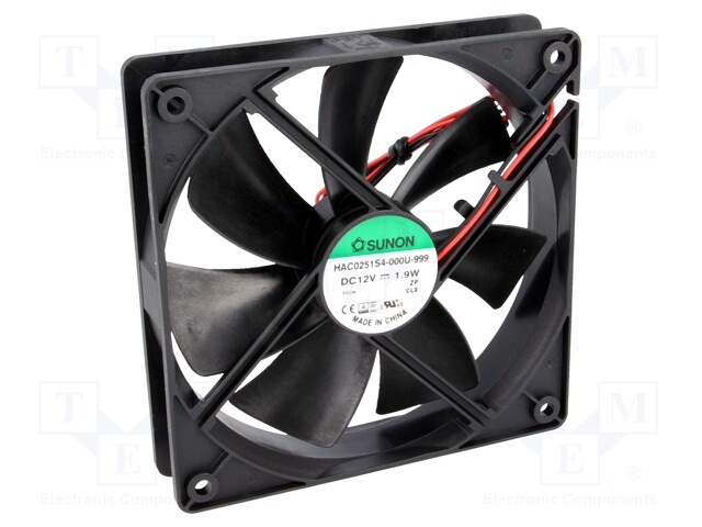 Fan: DC; axial; 12VDC; 120x120x25mm; 93.5m3/h; 29.6dBA; Len: 330mm