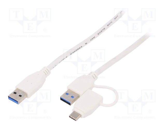 Cable; USB 3.0; USB A plug x2,USB C plug; 500mm; white