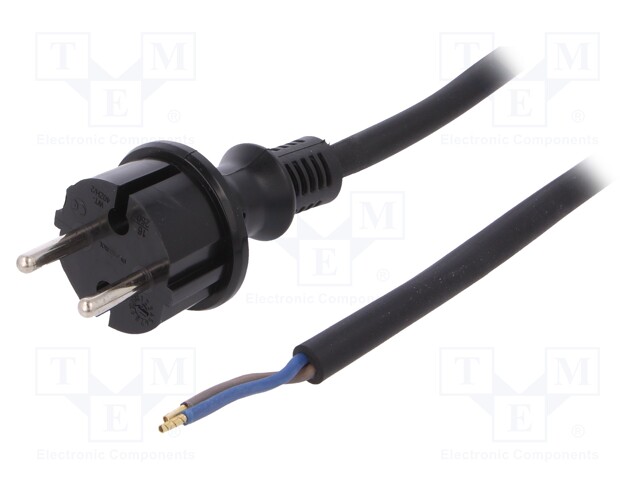 Cable; CEE 7/17 (C) plug,wires; 4m; black; rubber; 2x1,5mm2; 16A