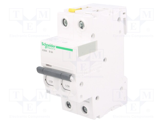 Circuit breaker; 400VAC; Inom: 6A; Poles: 2; DIN; Charact: B; 6kA