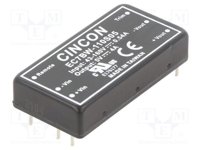 Converter: DC/DC; 20W; Uin: 43÷160V; 5VDC; Iout: 4000mA; 35g; 250kHz