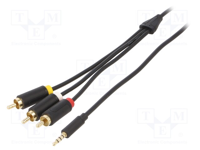 Cable; Jack 3.5mm plug,RCA plug x3; 1.5m; Plating: gold-plated