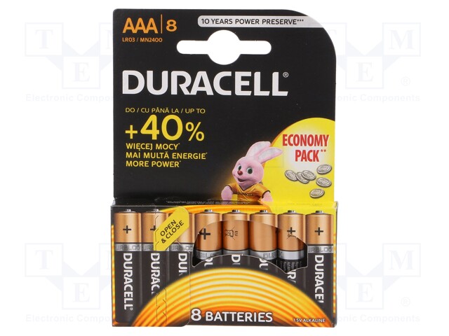 Battery: alkaline; 1.5V; AAA,R3; Batt.no: 8; non-rechargeable