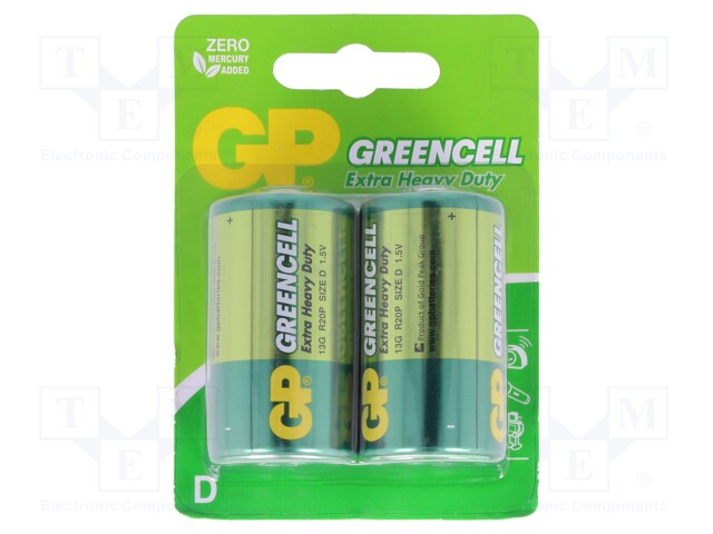 Battery: zinc-chloride; 1.5V; D; Batt.no: 2; non-rechargeable