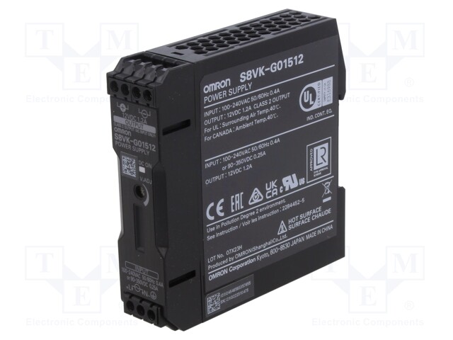 Power supply: switched-mode; 15W; 12VDC; 1.2A; 85÷264VAC; OUT: 1