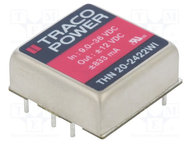 Converter: DC/DC; 20W; Uin: 9÷36V; Uout: 12VDC; Uout2: -12VDC; 1"x1"