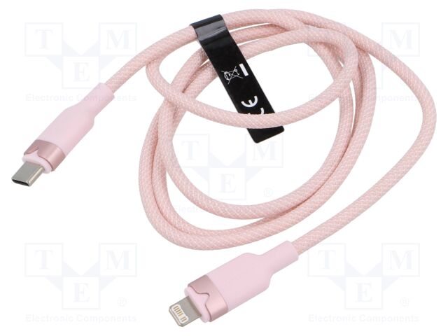 Cable; Apple Lightning plug,USB C plug; nickel plated; 1m; pink