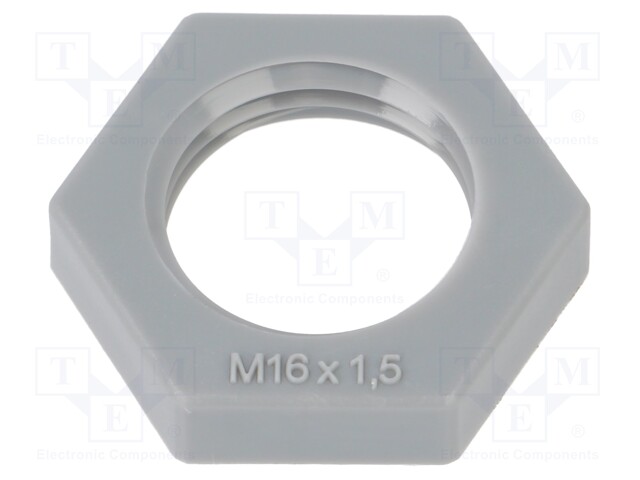 Nut; M16; polyamide; 22mm; grey; Thread: metric; Pitch: 1.5