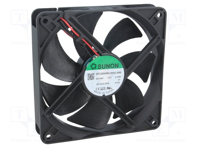 Fan: DC; axial; 48VDC; 120x120x25mm; 127.42m3/h; 34dBA; Len: 130mm