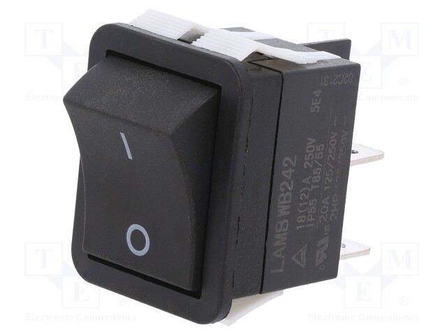 ROCKER SWITCH, DPST, 20A, 125VAC, BLACK