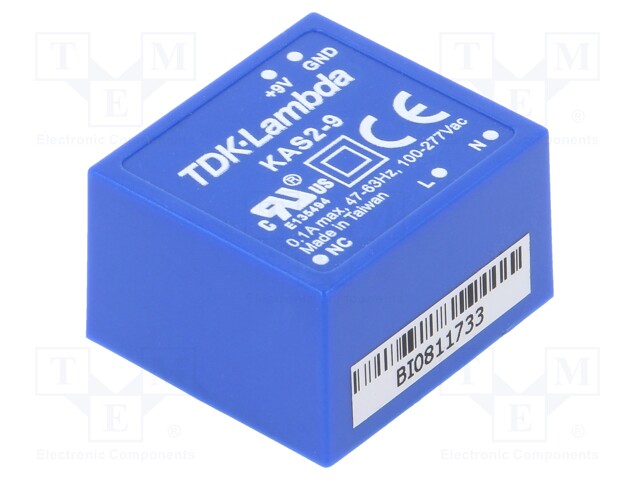 Converter: AC/DC; 2W; Uout: 9VDC; Iout: 220mA; 73%; Mounting: THT