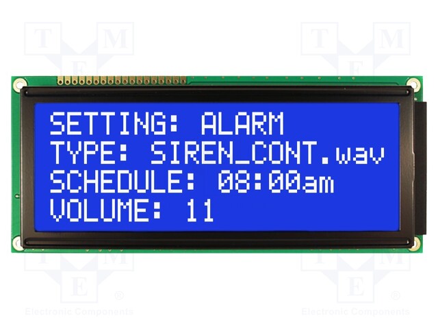 Display: LCD; alphanumeric; STN Negative; 20x4/4x20; blue; LED