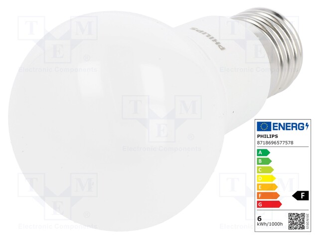 LED lamp; warm white; E27; 230VAC; 470lm; 5.5W; 200°; 2700K