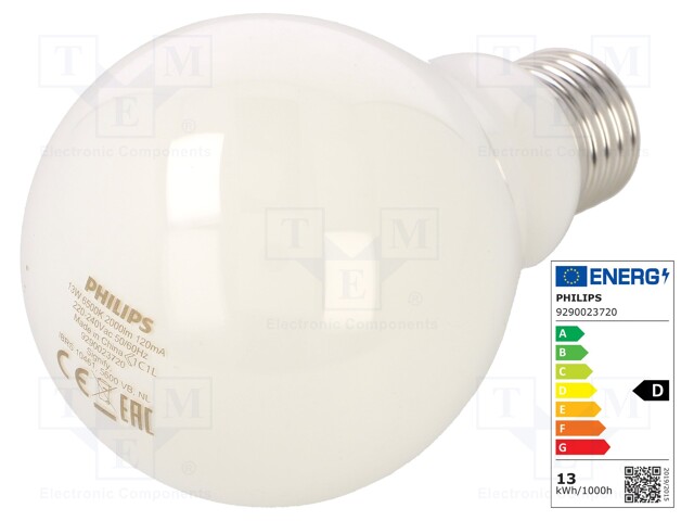 LED lamp; cool white; E27; 230VAC; 2000lm; 13W; 6500K; CRImin: 80