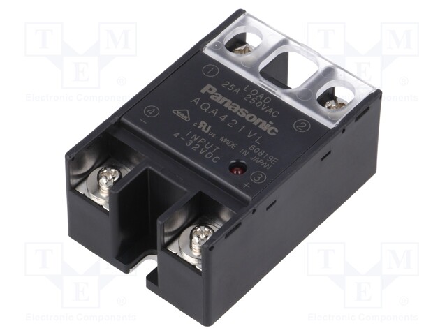 Relay: solid state; Ucntrl: 4÷32VDC; Icntrl: 20mA; 25A; 75÷250VAC