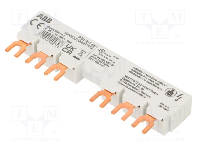 Busbar; 10mm2; 690VAC; 250VDC; 6kV; Inom: 65A; fork; No.of mod: 2