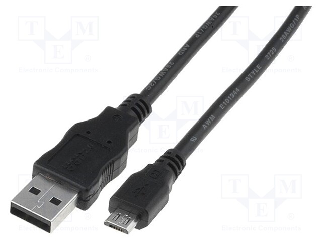 Cable; USB 2.0; USB A plug,USB B micro plug; nickel plated; 1m