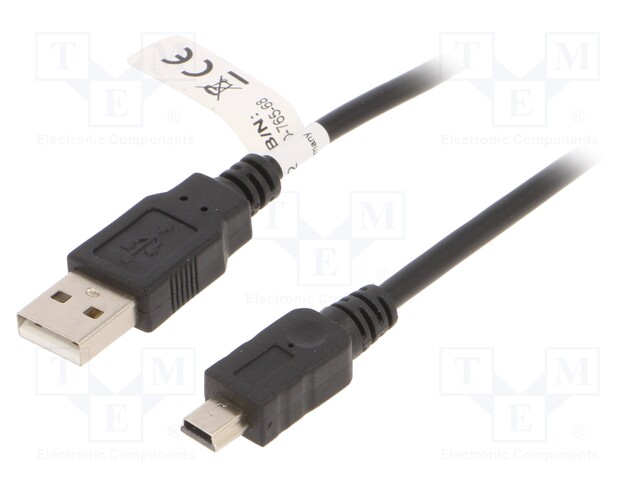 Cable; USB 2.0; USB A plug,USB B mini plug; 1m; black