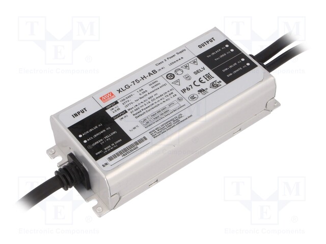 Power supply: switched-mode; LED; 75W; 27÷56VDC; 650÷2100mA; IP67