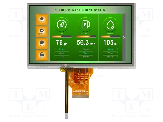 Display: TFT; 7"; 800x480; Illumin: LED; Dim: 165x100x7.25mm