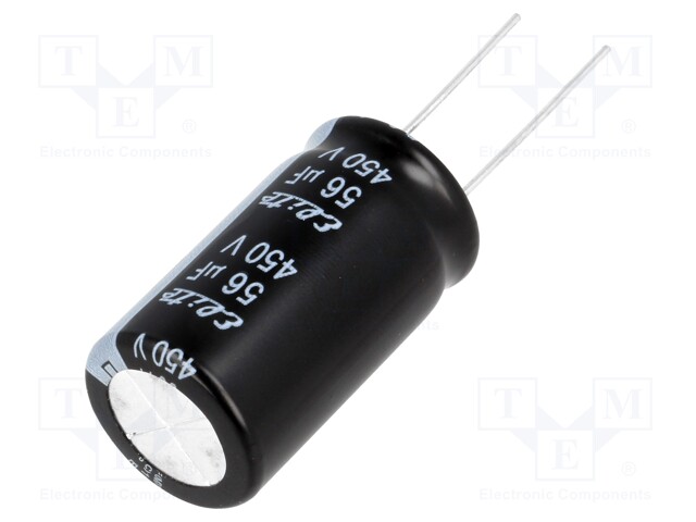 Capacitor: electrolytic; THT; 56uF; 450VDC; Ø18x31.5mm; ±20%; 2000h