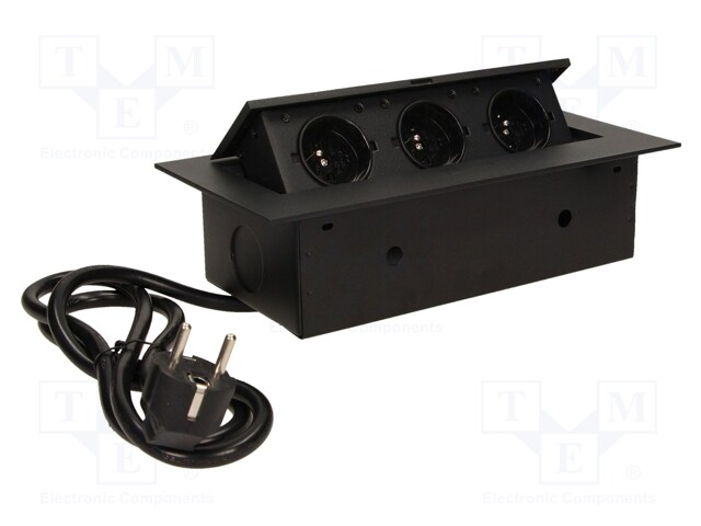 Plug socket strip: furniture; IP20; 3600W; black; 250VAC