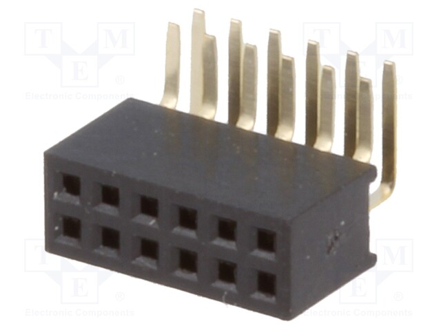 Socket; pin strips; female; PIN: 12; angled 90°; 1.27mm; THT; 2x6