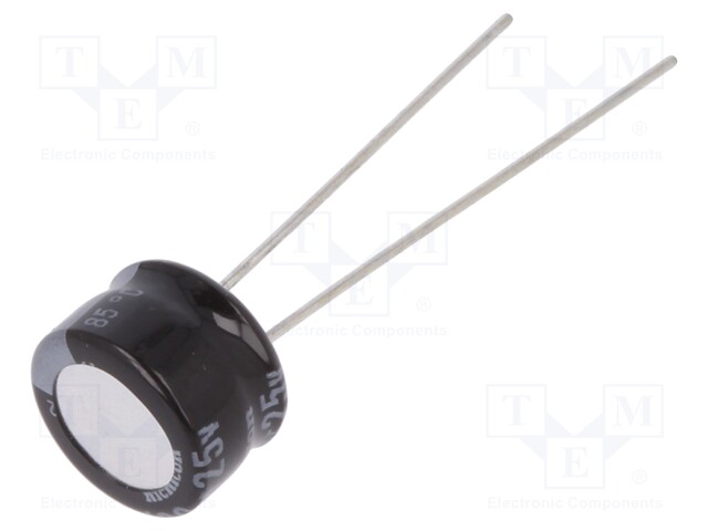 Capacitor: electrolytic; THT; 100uF; 25VDC; Ø8x5mm; Pitch: 2.5mm