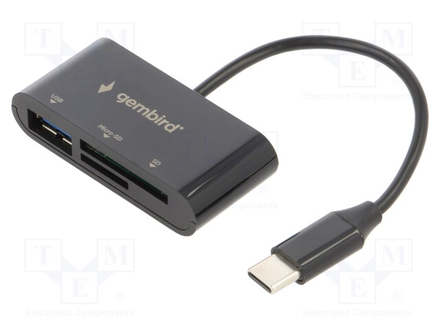 Card reader: memory; USB C plug; USB 3.0; black